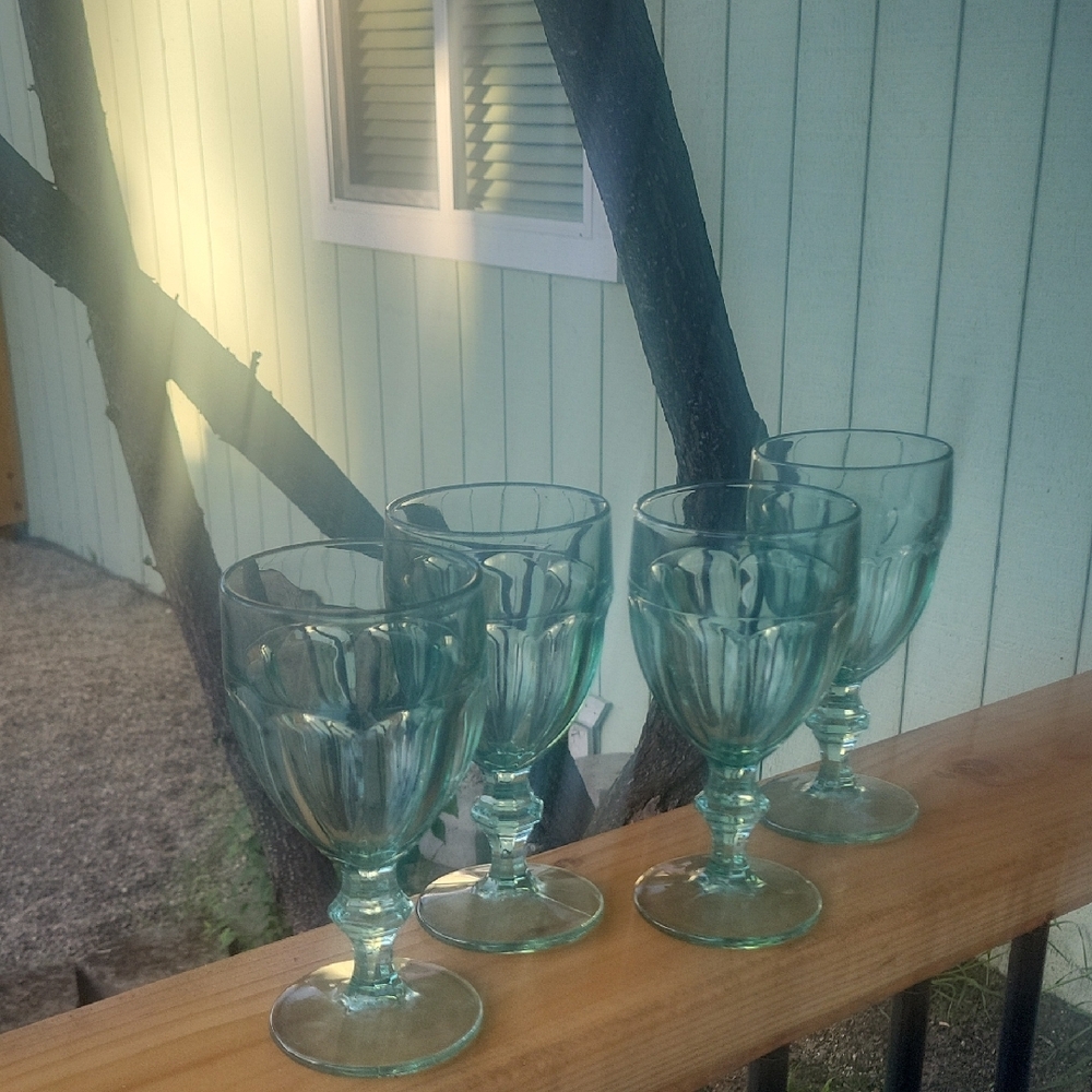 Libbey Light Green Gibraltar Water Glass Goblets, 6 3/4" Tall. Vintage & Nice